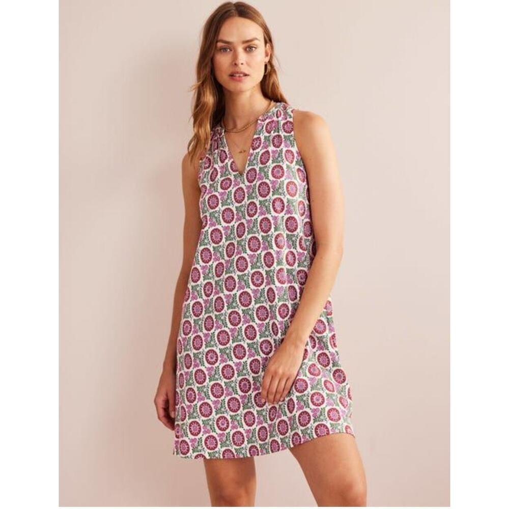 Boden Gin Fizz Sunflower Sprig notch neck jersey dress sz 8 long